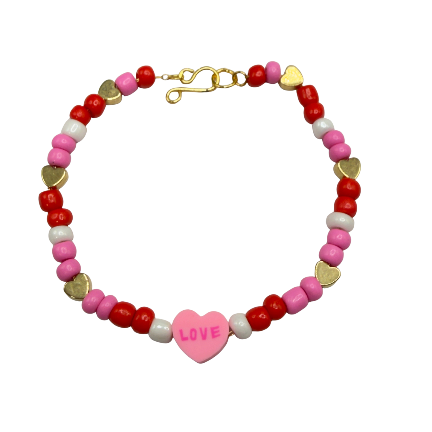 Pink Red White Beaded Love Heart Valentine’s Day Necklace • 18 Inch Fashion Doll Jewelry