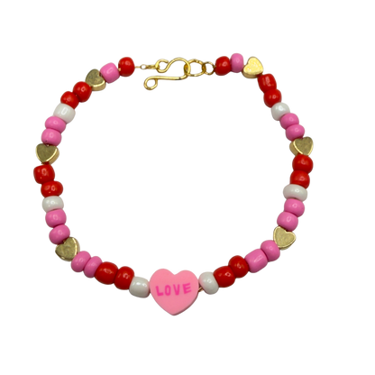 Pink Red White Beaded Love Heart Valentine’s Day Necklace • 18 Inch Fashion Doll Jewelry