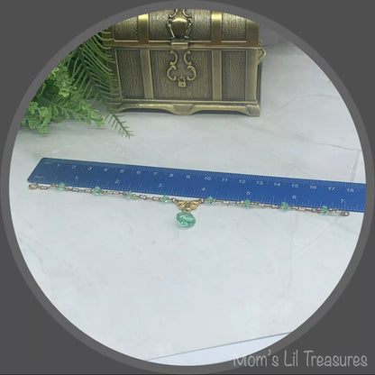 Green Glass Crystal Pendant Gold Doll Necklace • 18 Inch Fashion Doll Jewelry