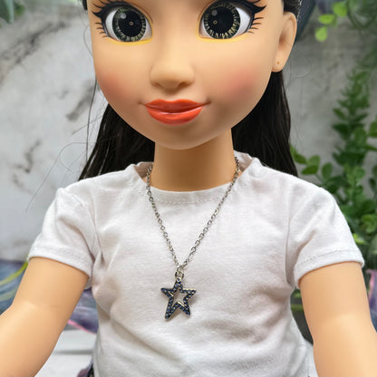 Blue Rhinestone Star Charm Silver Chain Doll Necklace for 18 Inch Fashion Doll