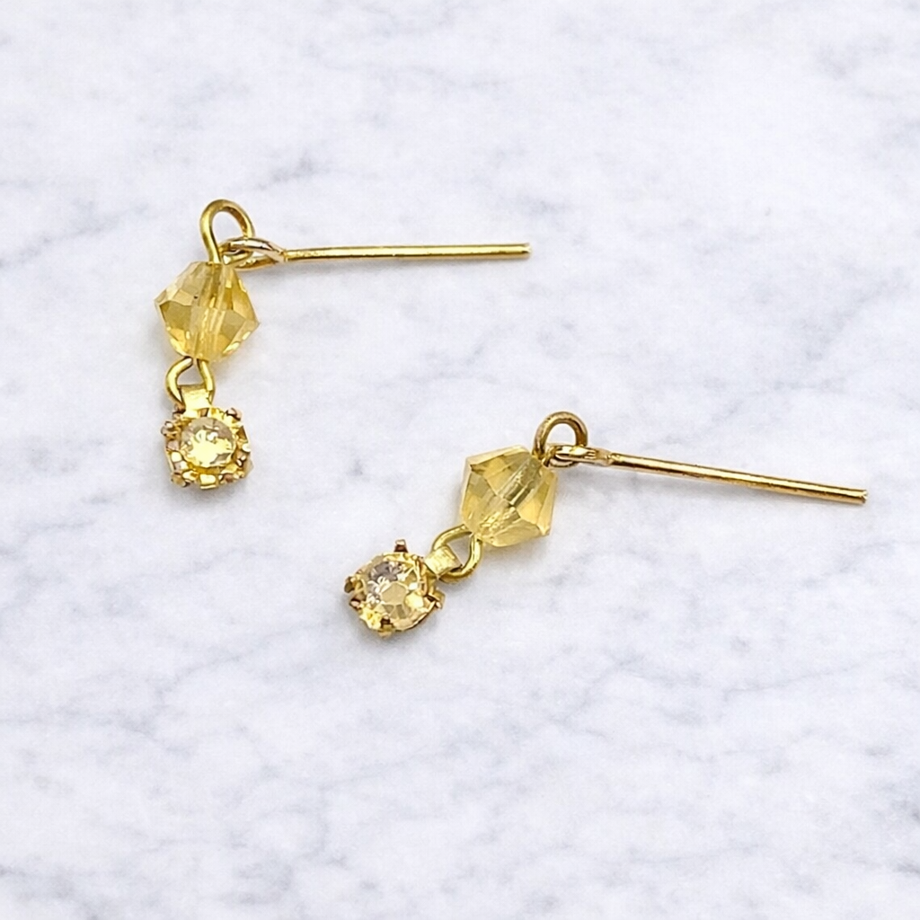 Amber Yellow Glass Crystal Rhinestone Dangle Doll Earrings • 10-12” Doll Jewelry