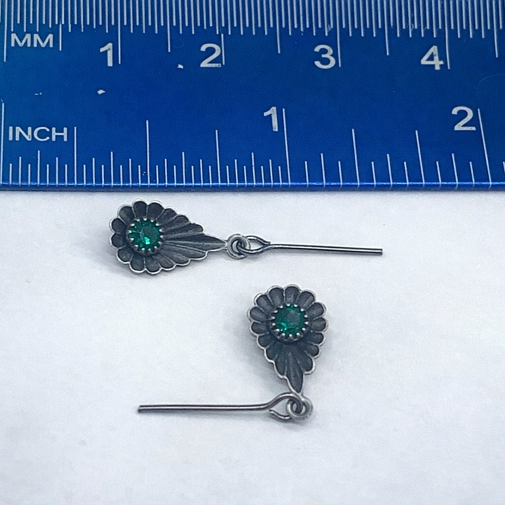 Green Rhinestone Silver Teardrop Doll Earrings for 18-22” Vintage Doll  Jewelry