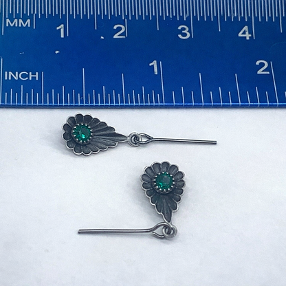 Green Rhinestone Silver Teardrop Doll Earrings for 18-22” Vintage Doll  Jewelry