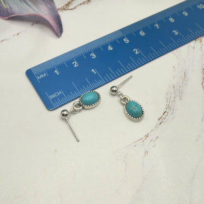 Oval Turquoise Dangle Silver Post Doll Earrings • 18 Inch Fashion Doll Jewelry