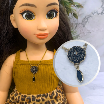 Black Dangle Medallion Style Gold Doll Necklace • 18 inch Fashion Doll Jewelry