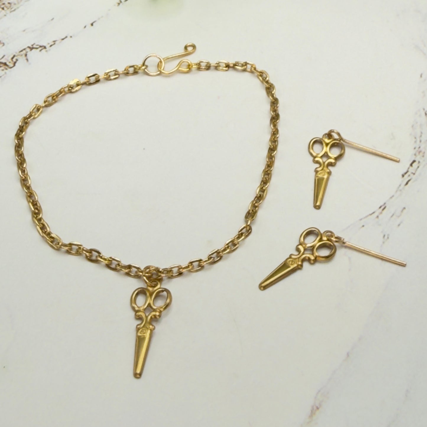 Gold Vintage Style Scissors Charm Doll Necklace & Earrings Set • 18 Inch Fashion Doll Jewelry