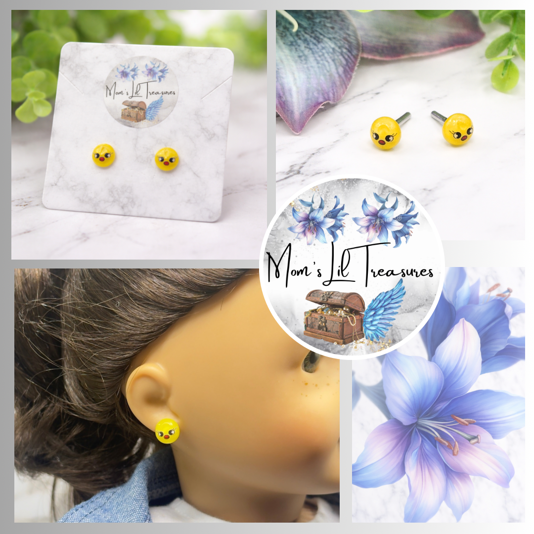 Yellow Chick Face Easter Post Doll Earrings • 2mm Post for 18 Inch Fashion Doll