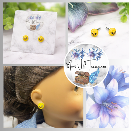 Yellow Chick Face Easter Post Doll Earrings • 2mm Post for 18 Inch Fashion Doll
