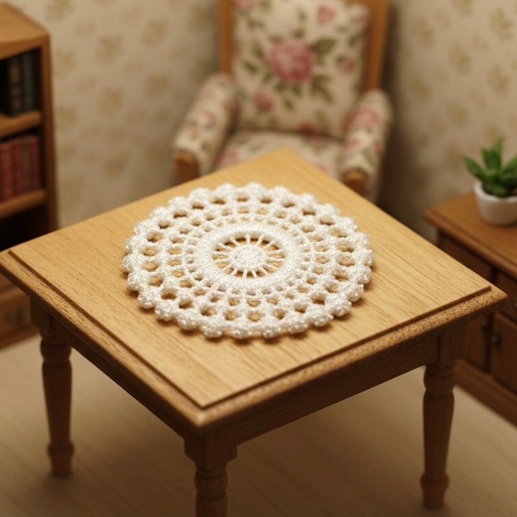 Set of 2 Off White Cream Crochet Fabric Doilies Doily • Dollhouse Decor Miniatures