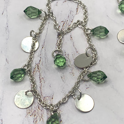 Green Clear Acrylic Crystal Silver Doll Necklace Earring Set • 16” Doll Jewelry