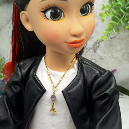 Mauve Purple Gold Fan Filigree Pendant Doll Necklace • 18 Inch Fashion Doll Jewelry