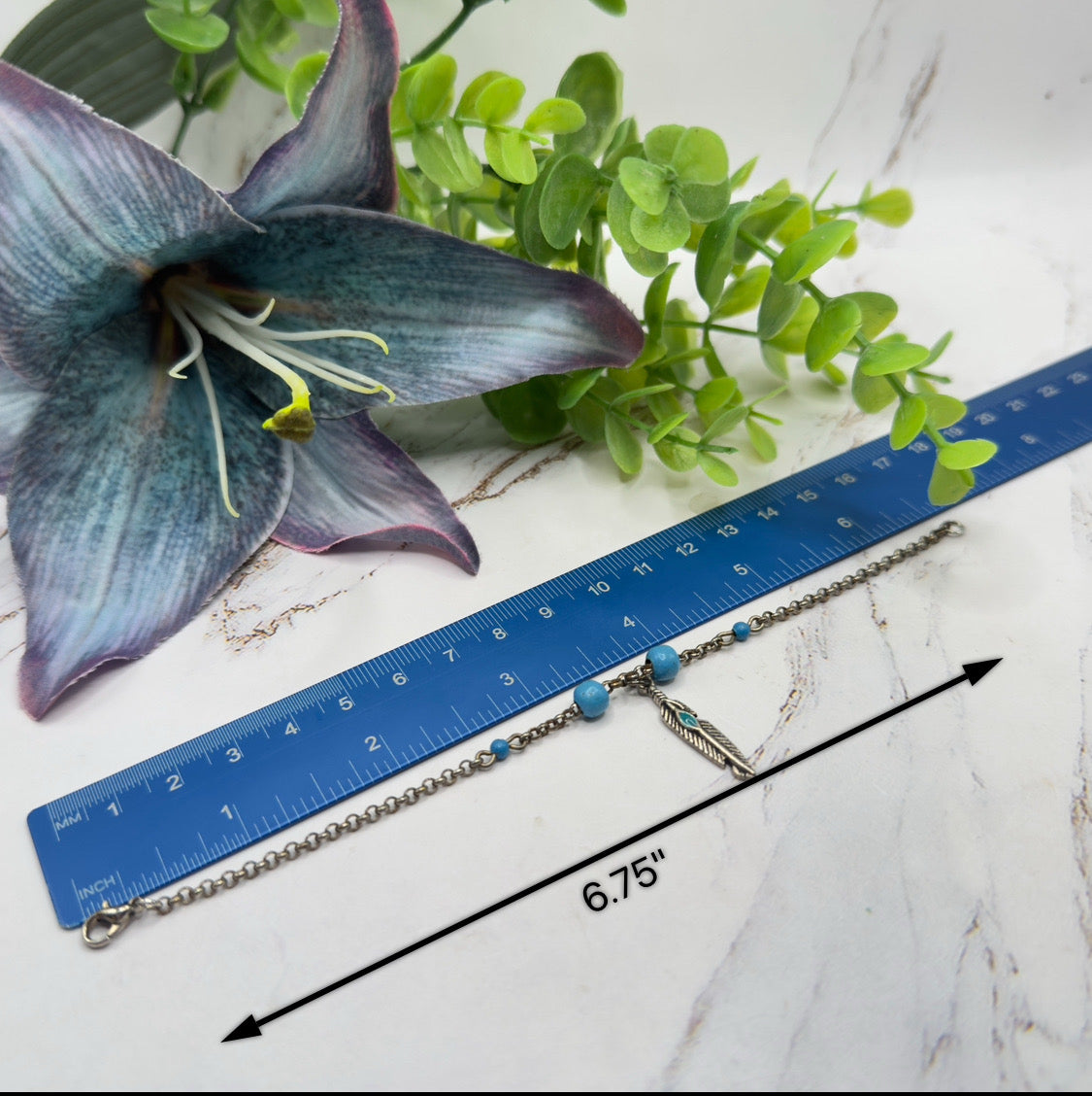 Turquoise Blue Silver Feather Dangle Charm Doll Necklace & Earrings • 18 Inch Fashion Doll Jewelry