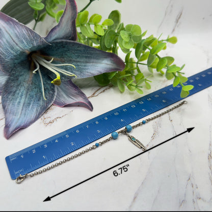 Turquoise Blue Silver Feather Dangle Charm Doll Necklace & Earrings • 18 Inch Fashion Doll Jewelry