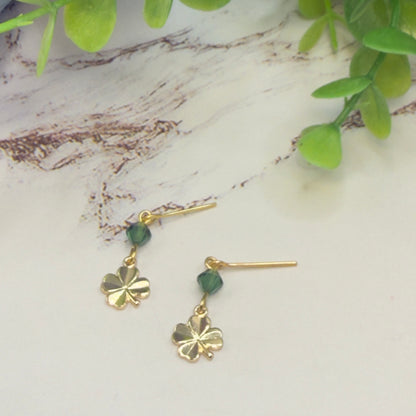 Gold Four-Leaf Clover Green Crystal Dangle Doll Earrings • 18 Inch Fashion Doll Jewelry