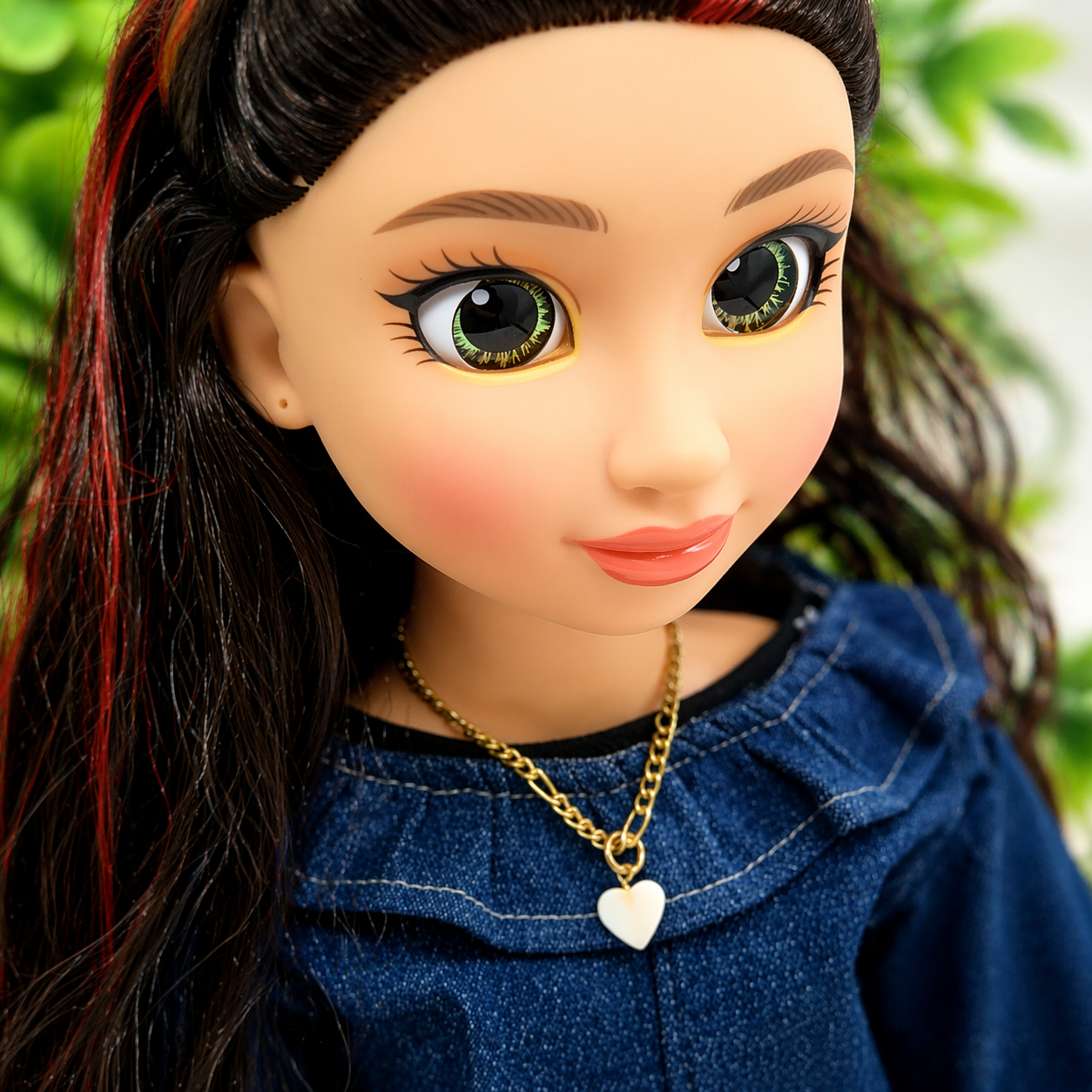 Heart Mother of Pearl Charm Gold Chain Doll Necklace for 18 Inch Doll Jewelry