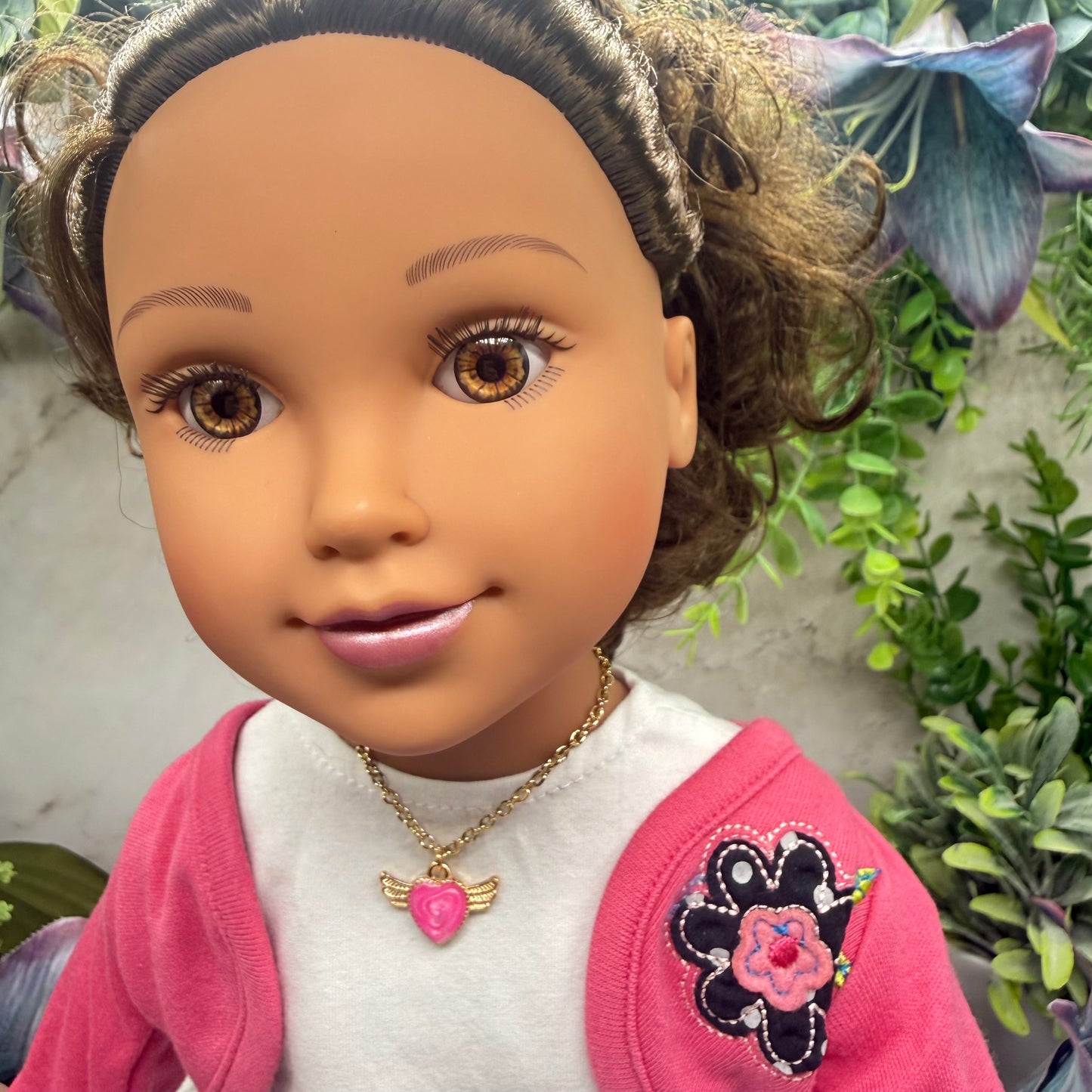 Pink Heart W/ Wings Pendant Gold Chain Doll Necklace • 18 Inch Fashion Doll Jewelry