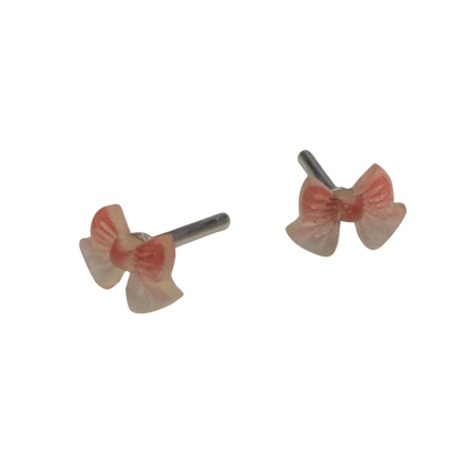 Translucent Pink Bow Post Doll Earrings •2mm Post fit 18 Inch Fashion Doll