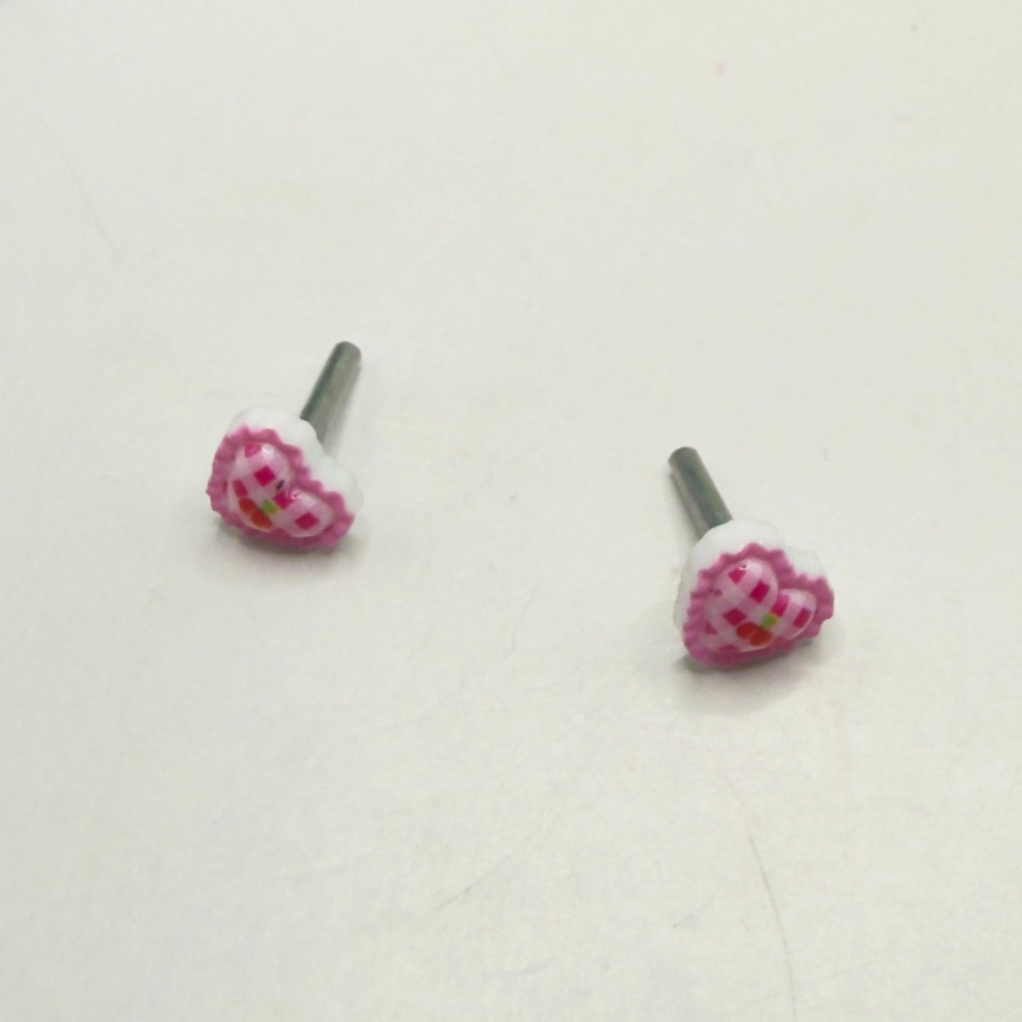 Pink Lattice Design Heart Post Doll Earrings • 2mm Post for 18 Inch Fashion Doll