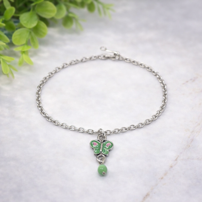 Green Pink Butterfly Charm Silver Chain Doll Necklace • 18 Inch Fashion Doll Jewelry