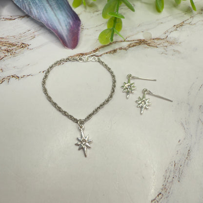 Silver Starburst Pendant Doll Necklace & Earrings • 16 Inch Fashion Doll Jewelry