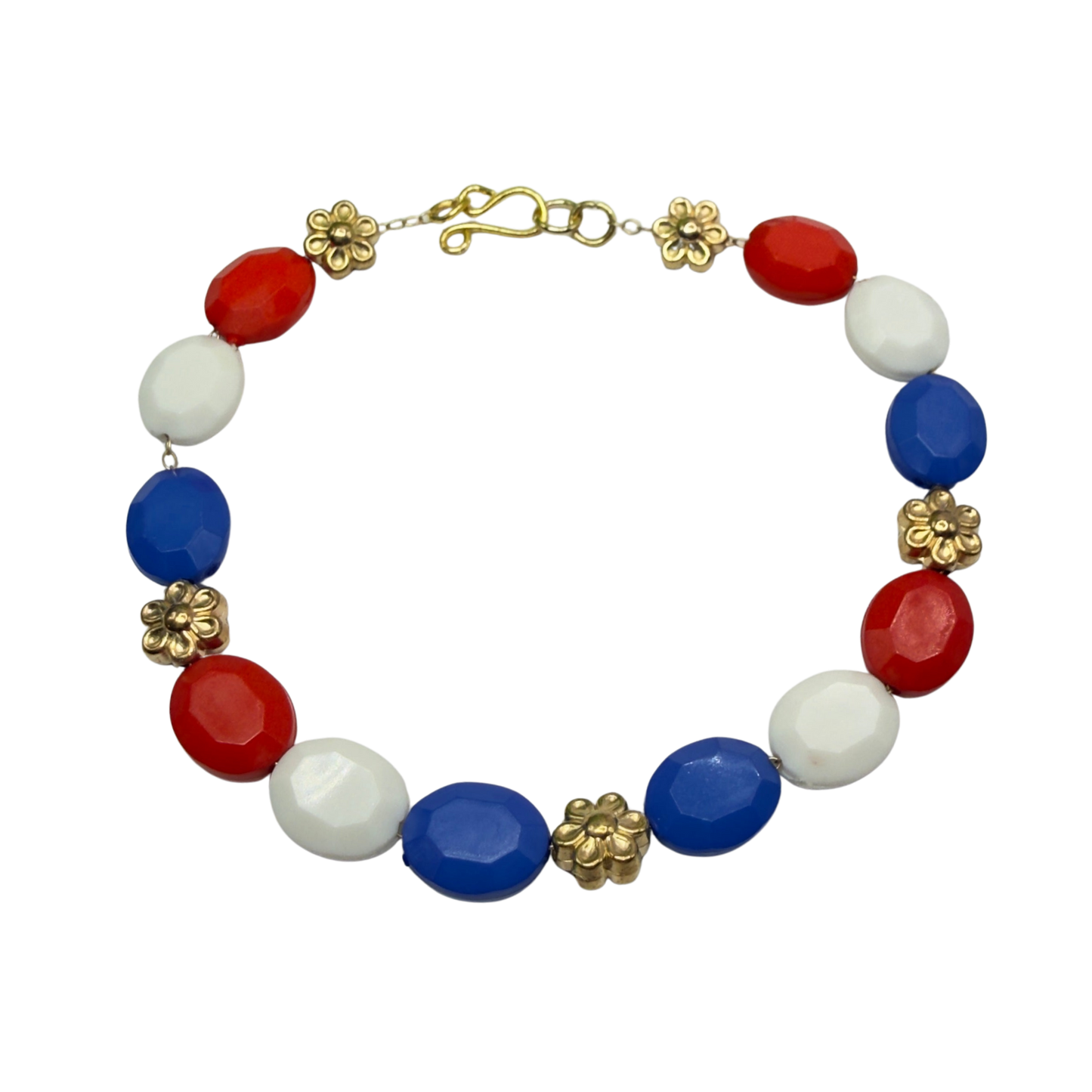 Red White Blue Beaded Gold Flower Americana Doll Necklace for 18 Inch Fashion Doll
