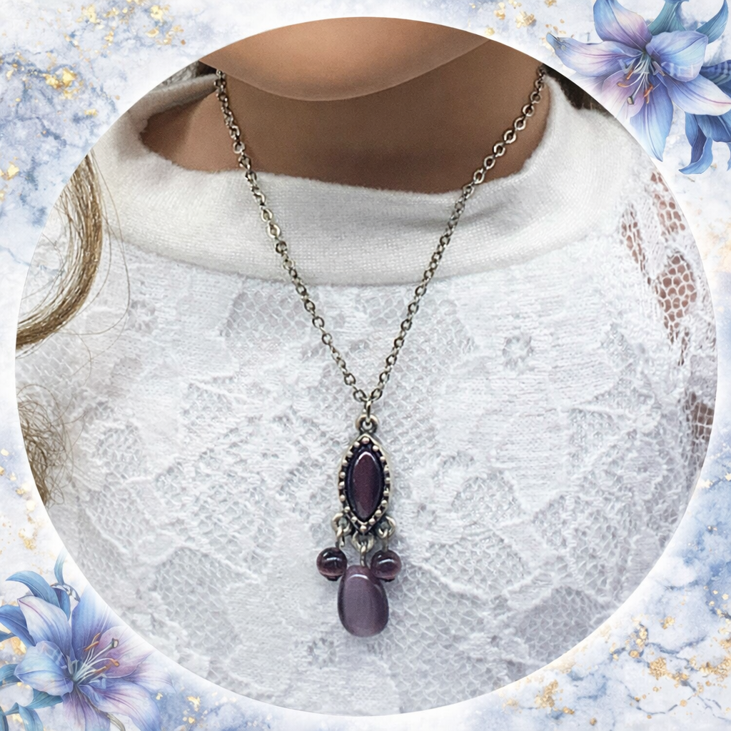 Misty Purple Cat’s Eye Glass Dangle Pendant Doll Necklace • 18 Inch Fashion Doll Jewelry