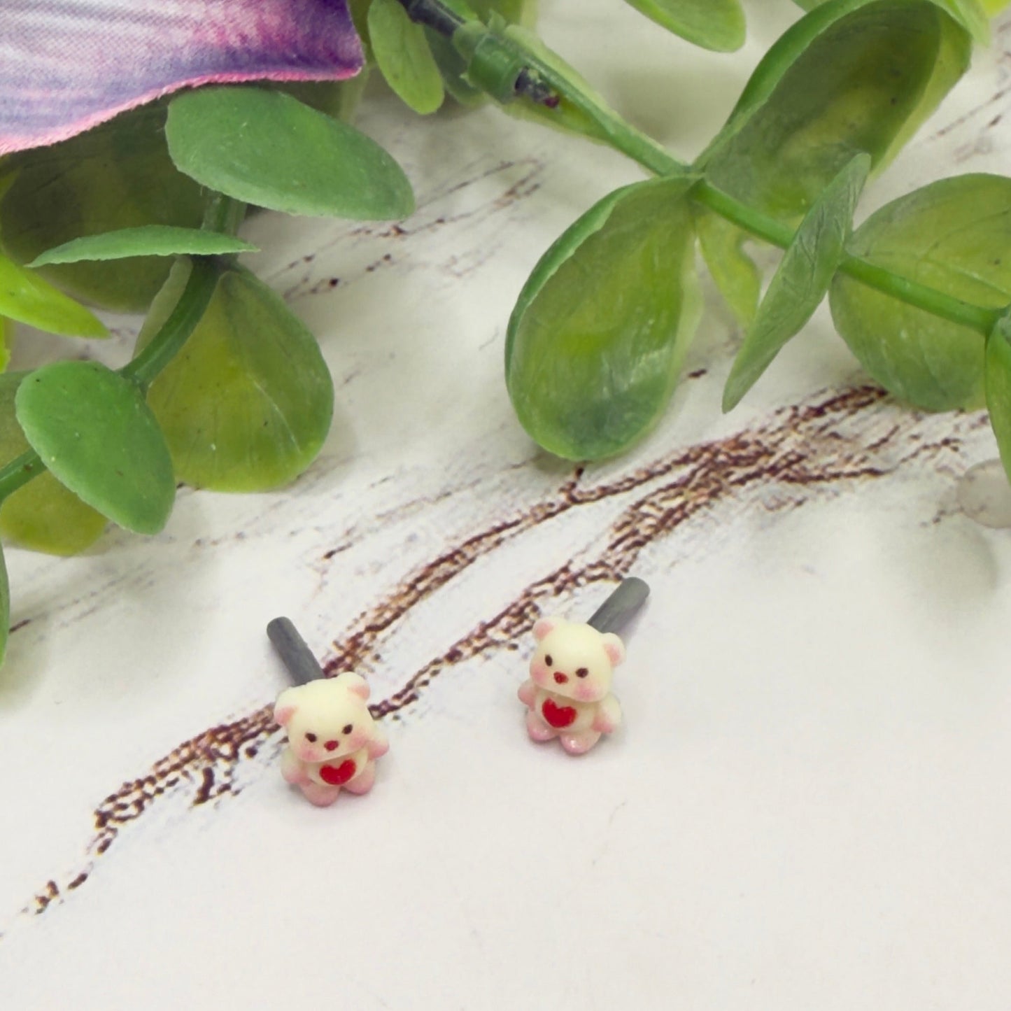 Teddy Bear Red Heart Post Doll Earrings • 2mm Post for 18 Inch Fashion Doll