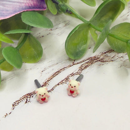 Teddy Bear Red Heart Post Doll Earrings • 2mm Post for 18 Inch Fashion Doll