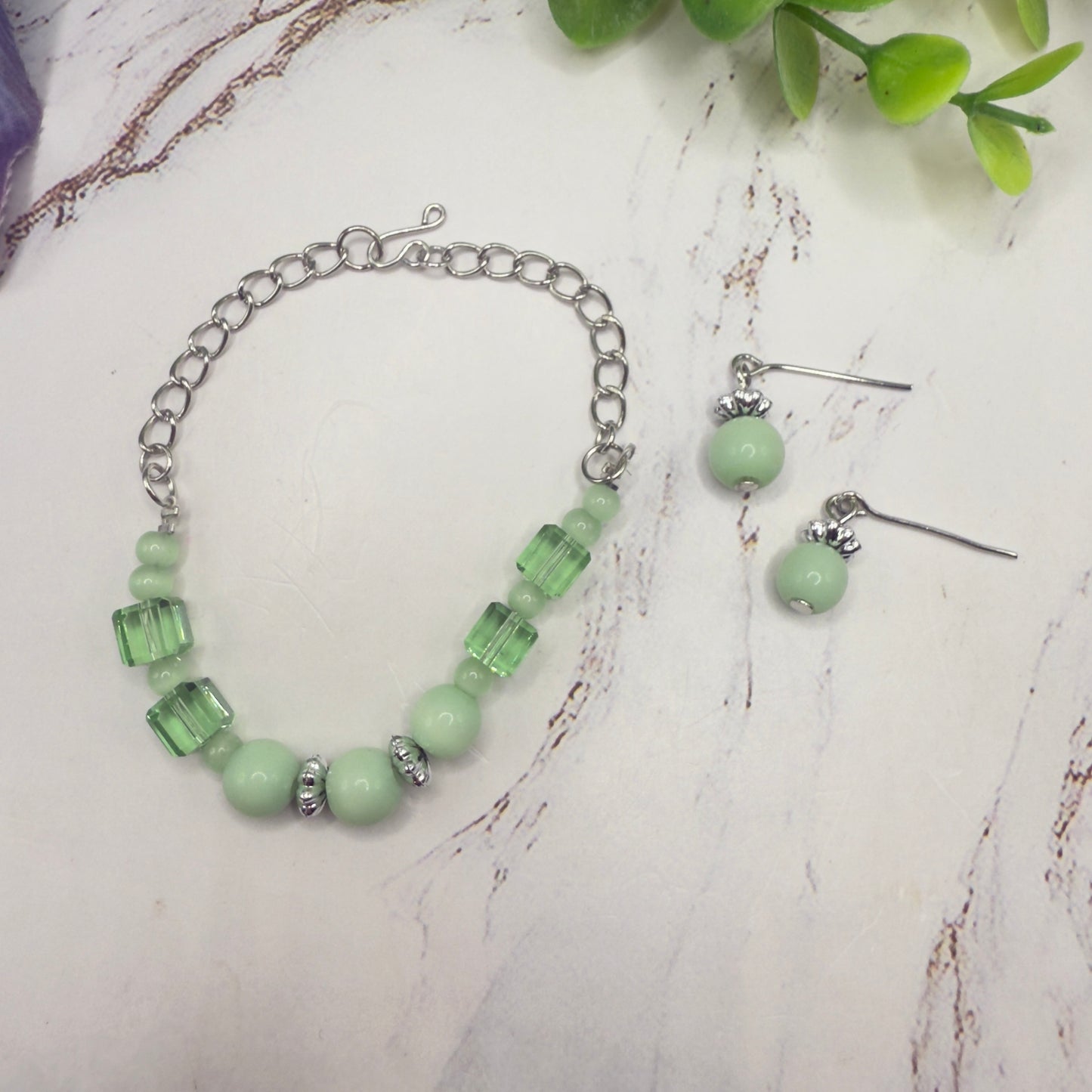 Light Green Glass Beaded Silver Chain Doll Necklace • 18 Inch Fashion Doll Jewelry