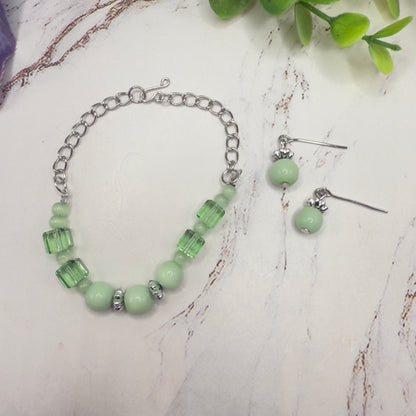 Light Green Glass Beaded Silver Chain Doll Necklace • 18 Inch Fashion Doll Jewelry