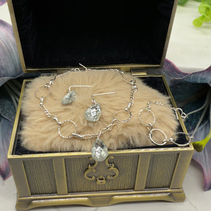 Clear Rhinestone Teardrop Doll Necklace Earring Bracelet Set 18” Doll Jewelry