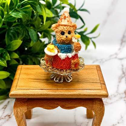 Dollhouse Miniatures • Teddy Bear Birthday Cake On Pedestal Platter