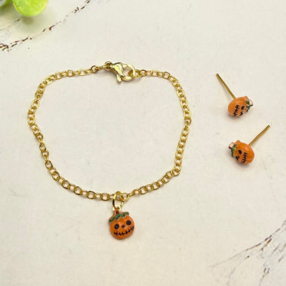 Jack-O-Lantern Pumpkin Doll Earrings and Necklace Set | for 14 Inch Fashion Doll • Wellie Wishers