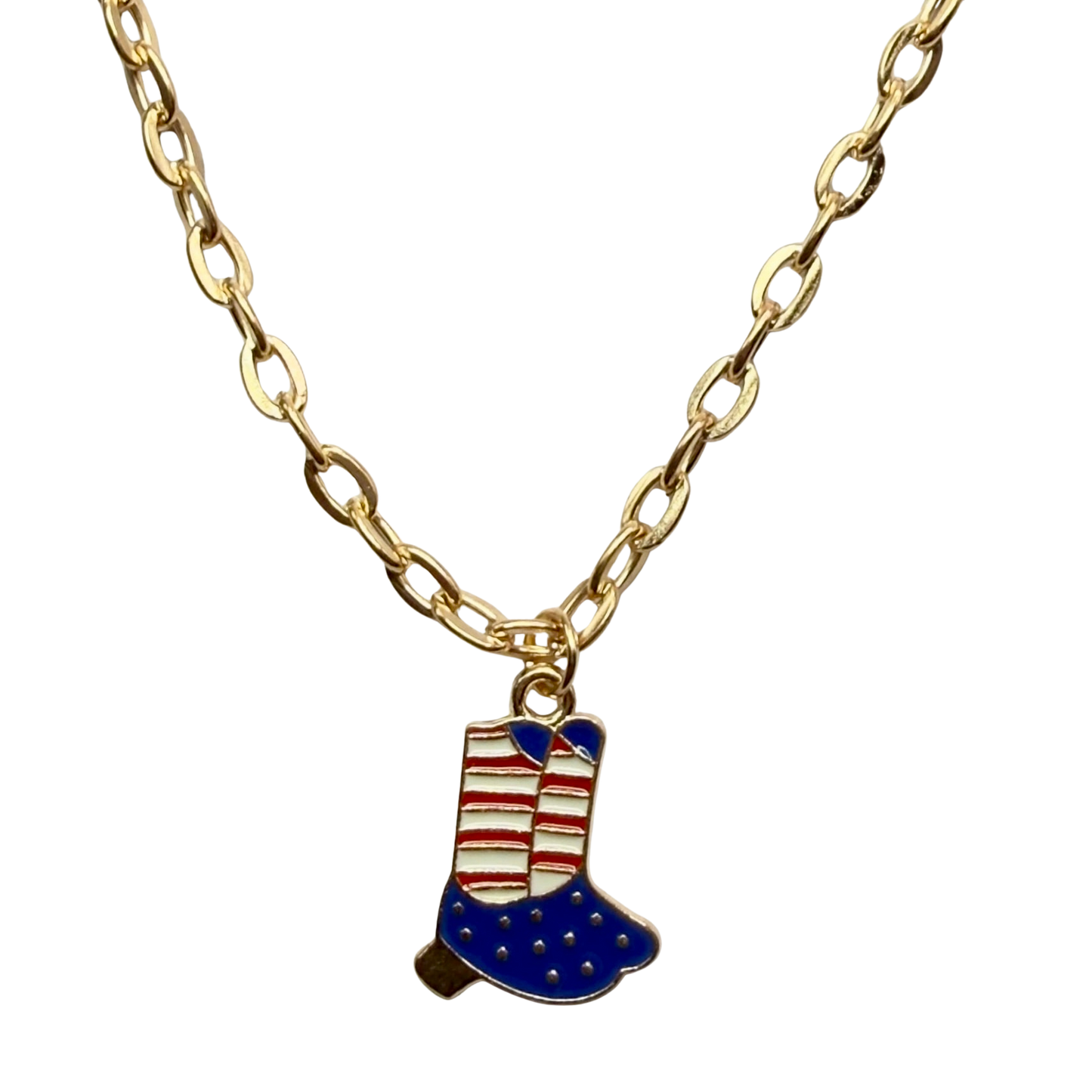 Red White Blue Flag Cowboy Boots Charm Gold Chain Doll Necklace for 18 Inch Fashion Doll