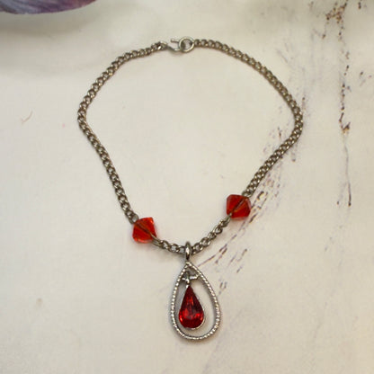 Red Glass Crystal Teardrop Rhinestone Pendant Silver Chain Doll Necklace • 18 Inch Fashion Doll Jewelry