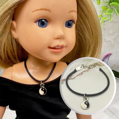 Yin-Yang Charm Black Nylon Cord Doll Necklace • 14 Inch Doll Jewelry