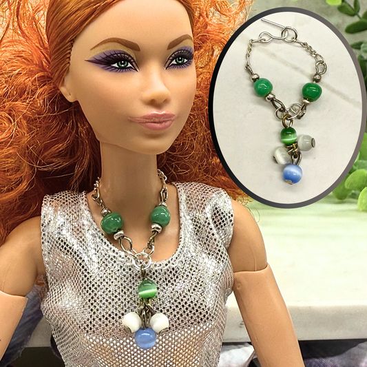 Green Blue White Dangle Doll Necklace • 10 - 12” Fashion Doll Jewelry 1:6