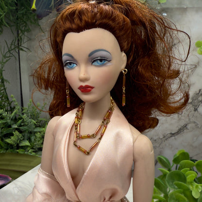 Pink Orange Glass Doll Necklace Earrings Set • 16” Fashion Doll Jewelry