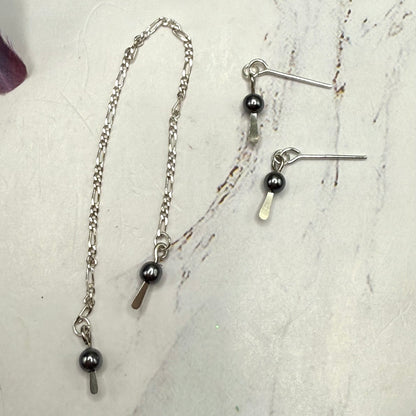 Gray Metallic and Silver Chain Wrap Style Necklace & Earrings Set • 10-12” 1:6 Fashion Doll Jewelry