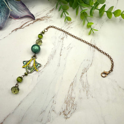 Green  Enamel  Rhinestone  Acrylic Beaded Chain • Car Mirror Charm / Sun Catcher