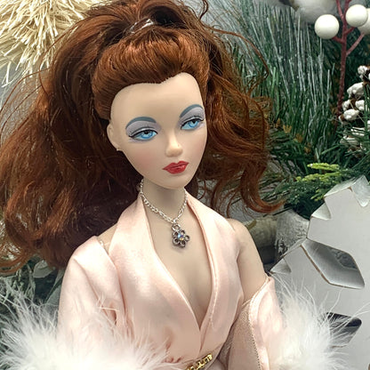 AB Rhinestone Flower Pendant Silver Chain Doll Necklace • 16 Inch Doll Jewelry