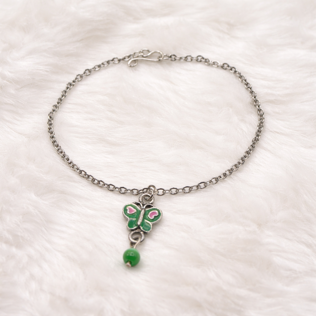 Green Pink Butterfly Charm Silver Chain Doll Necklace • 18 Inch Fashion Doll Jewelry