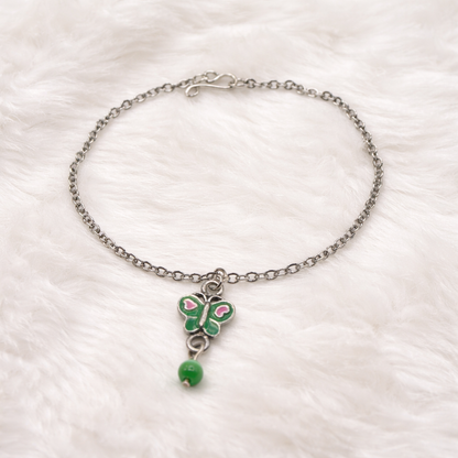 Green Pink Butterfly Charm Silver Chain Doll Necklace • 18 Inch Fashion Doll Jewelry