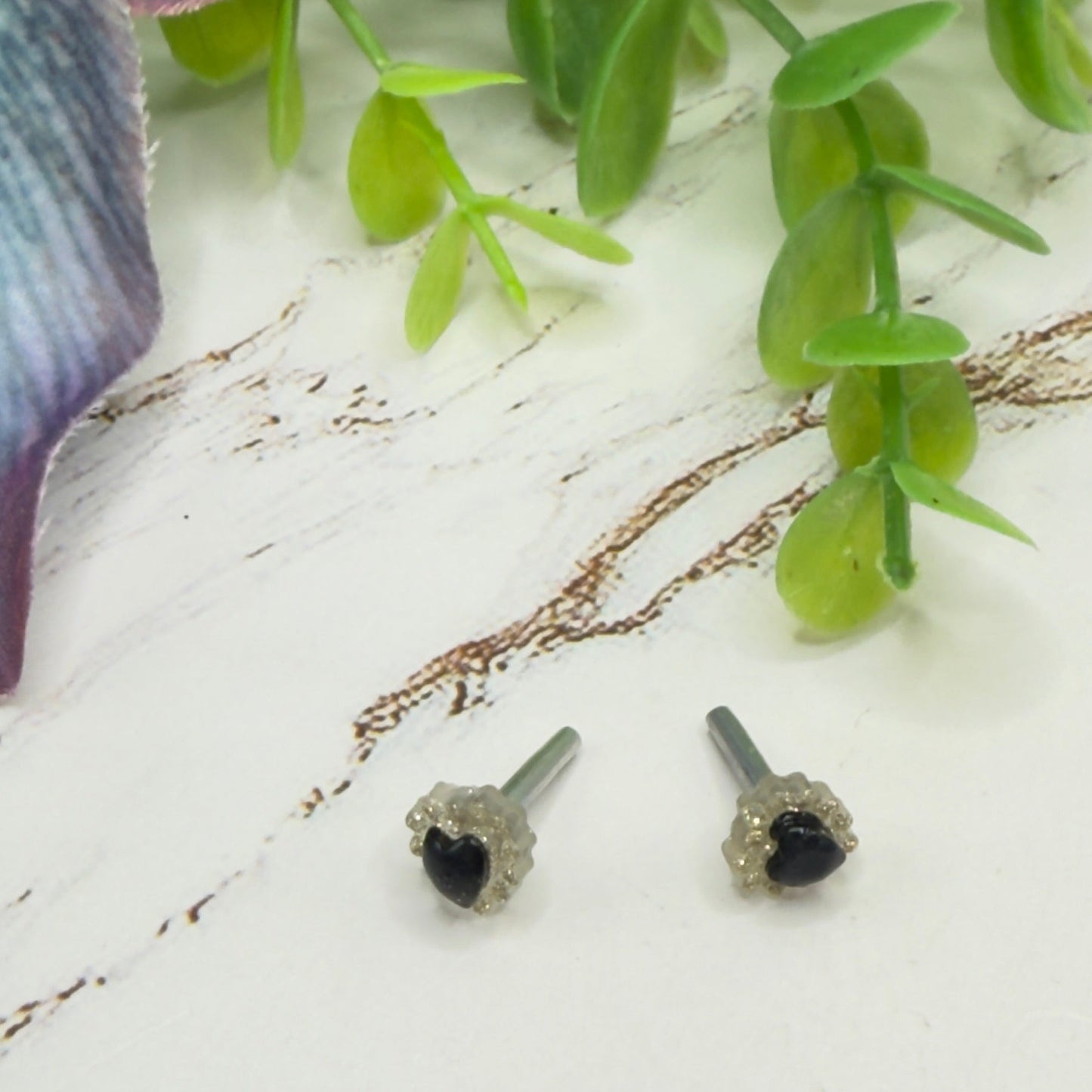 Black Center Glittery Ruffle Heart Post Doll Earrings • 2mm Post for 18 Inch Fashion Doll
