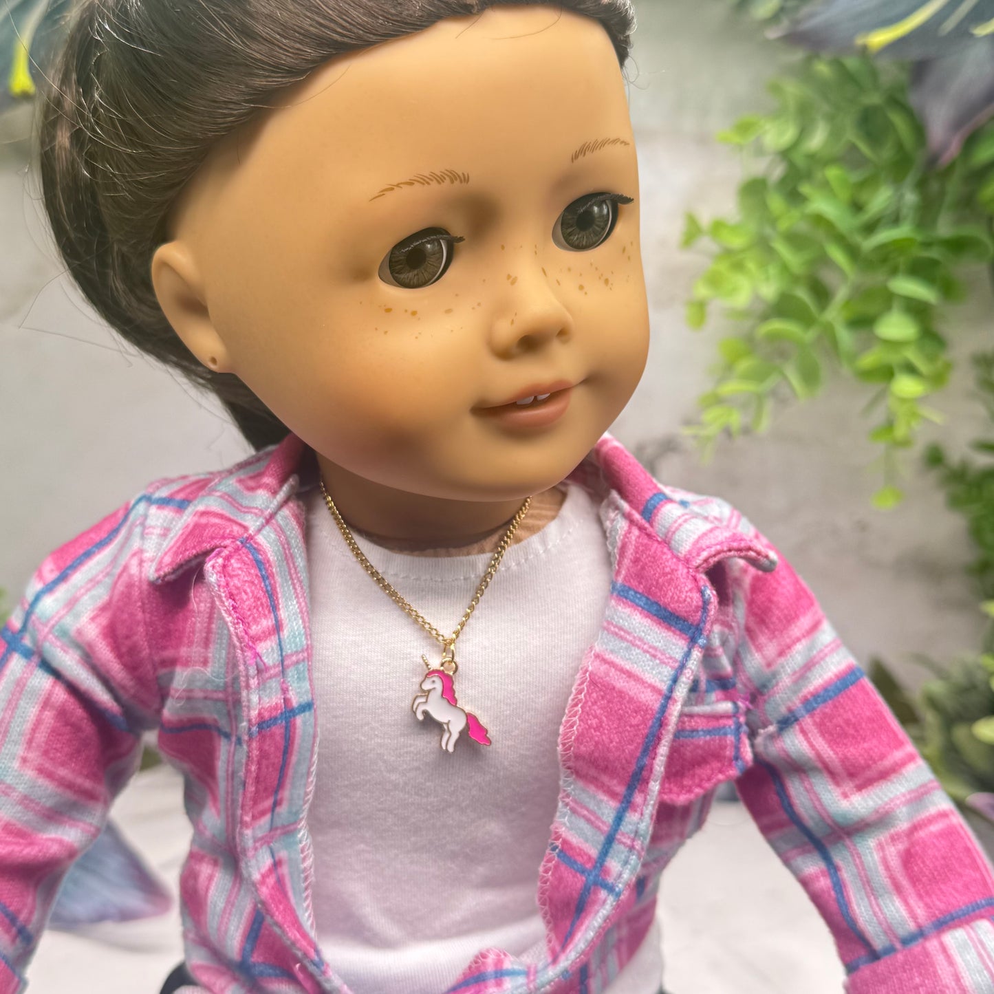 Unicorn Charm Gold Chain Doll Necklace • 18 Inch Fashion Doll Jewelry