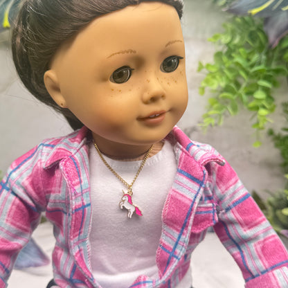 Unicorn Charm Gold Chain Doll Necklace • 18 Inch Fashion Doll Jewelry