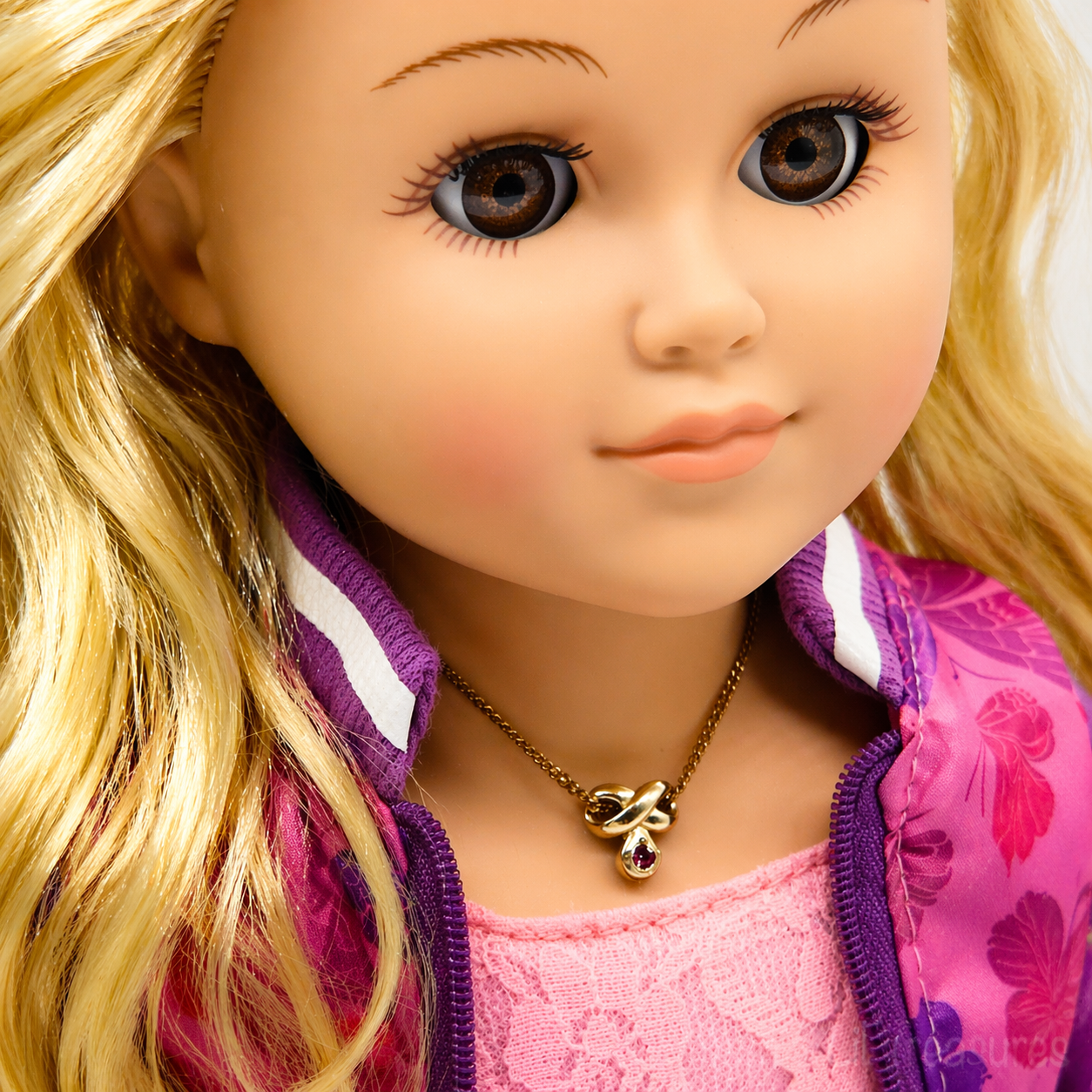 Gold Tone Slide Pendant Purple Rhinestone Doll Necklace for 18 inch Doll Jewelry
