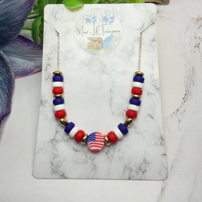Red White Blue Beaded American Flag Charm Doll Necklace for 18 Inch Fashion Doll