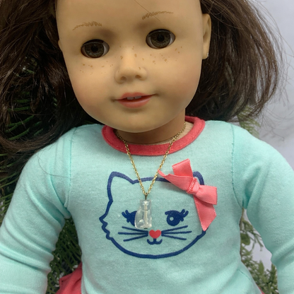 Cute Glass Cat Shape Pendant Doll Necklace • 18 inch Fashion Doll Jewelry