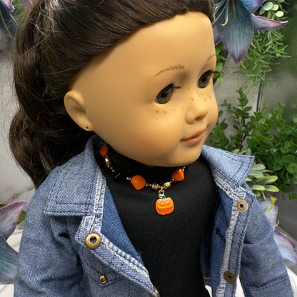 Pumpkin Halloween Charm Acrylic Beaded Doll Necklace • 18 Inch Fashion Doll Jewelry